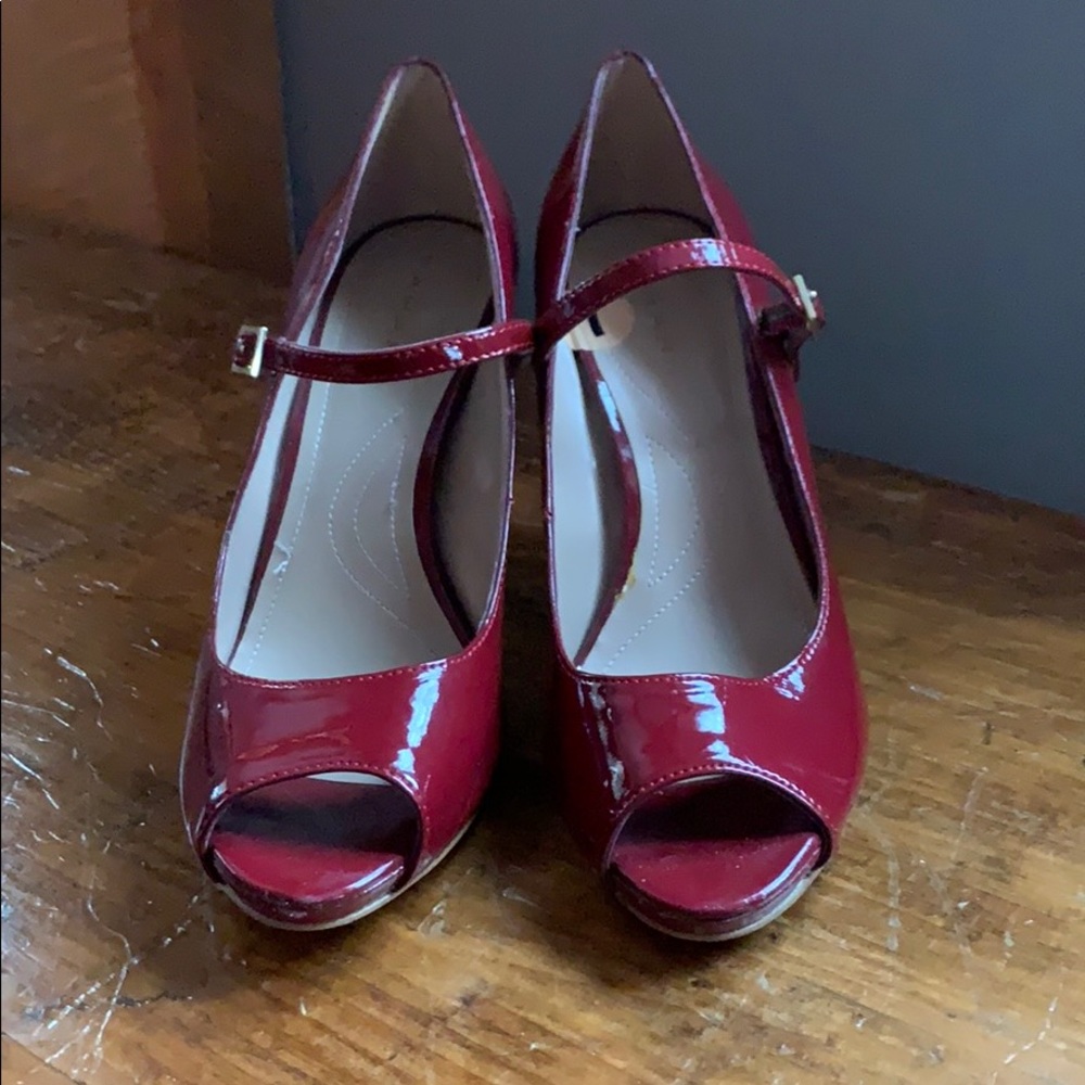 Red peep toe heels